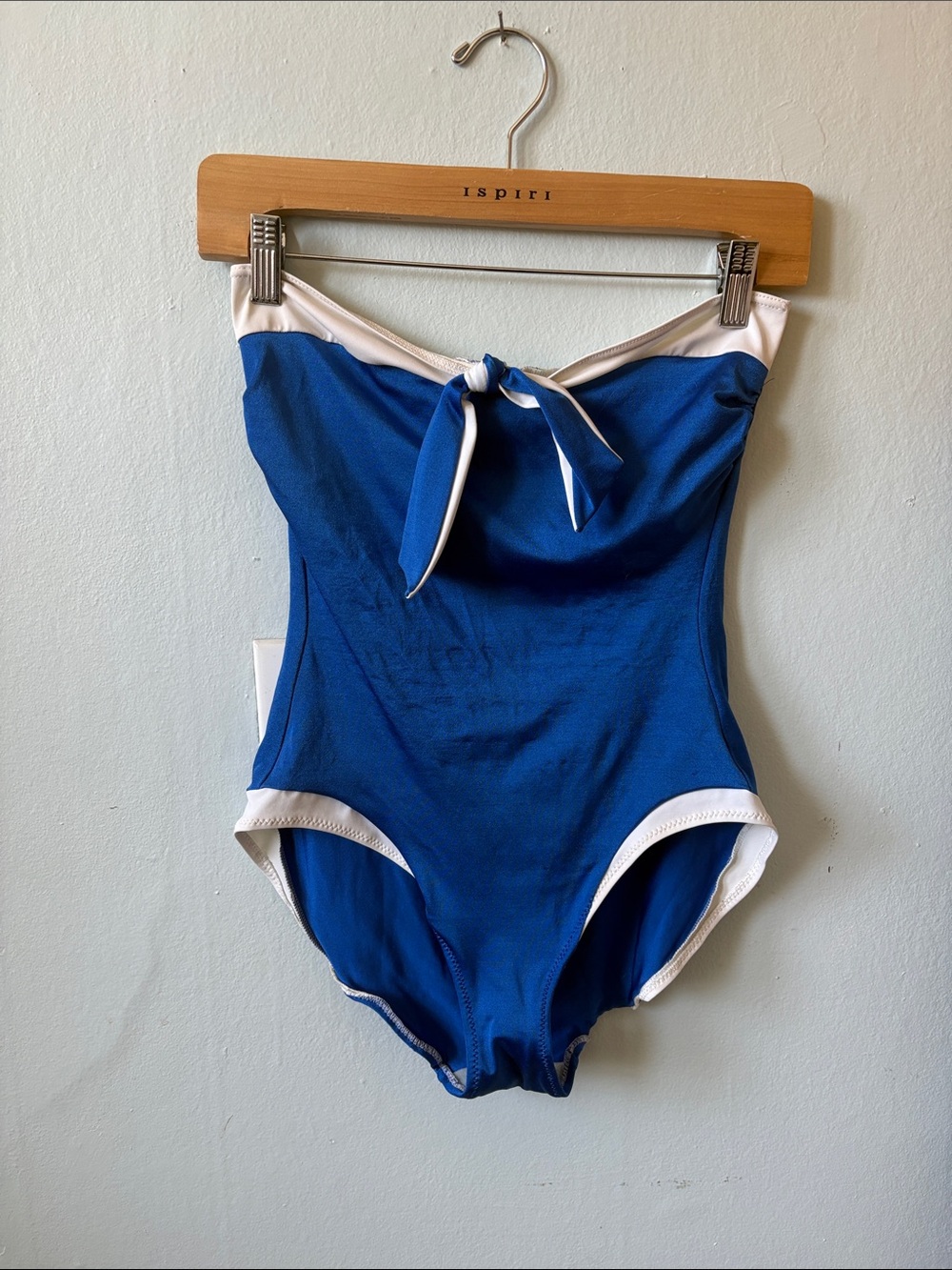 Classic Strapless One-Piece Swimsuit in Royal Blue with White Trim